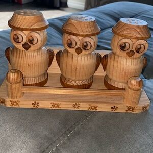 Unique Wooden salt and pepper on stand